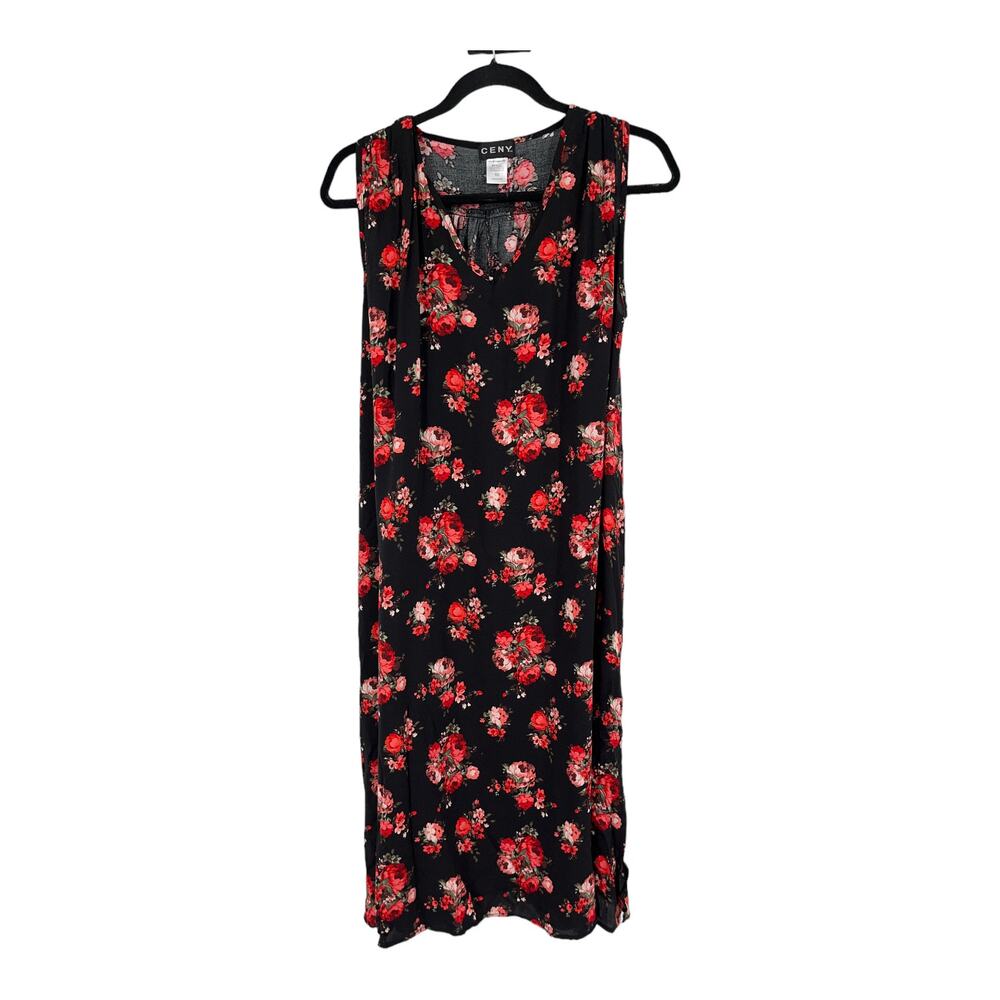 CENY Dress sleeveless v neck sleeveless floral black X-Small XS